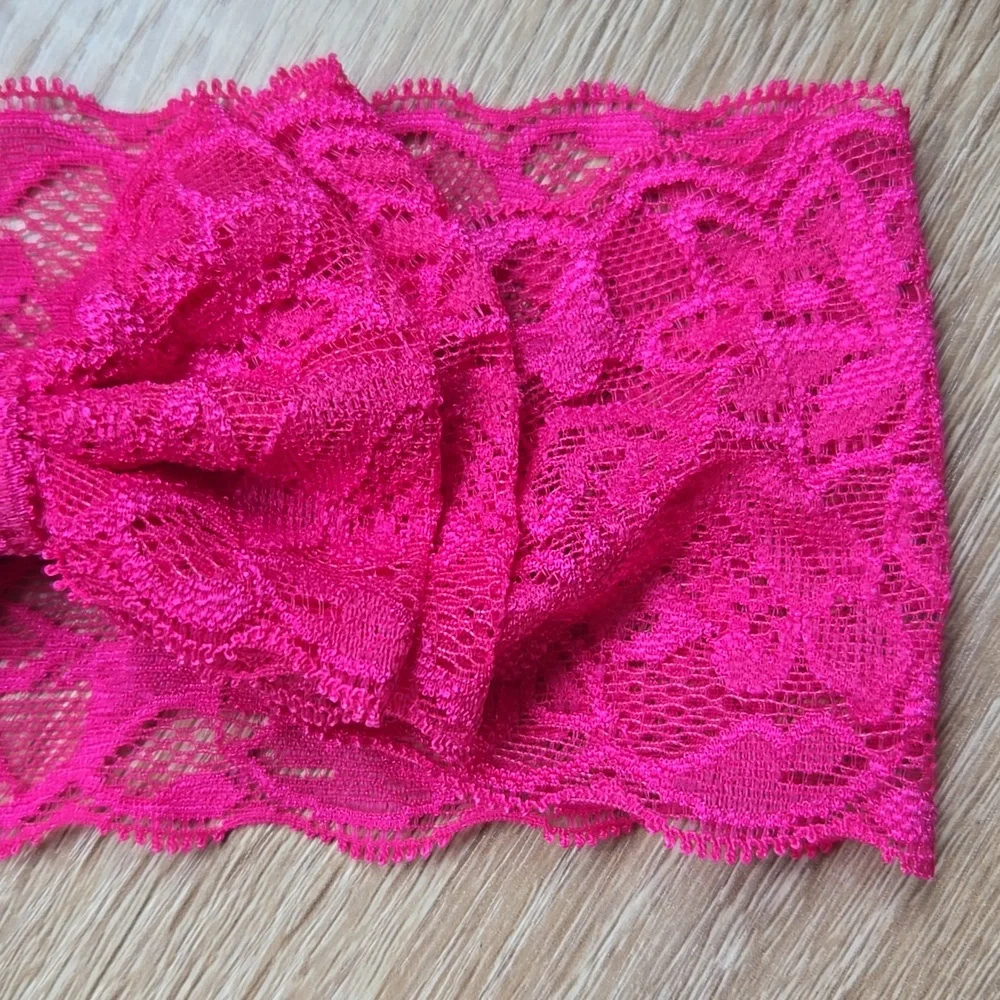 Hot Pink Lace Bowknot Headband Elastic Bow Headwrap Baby Girl Toddler Hairband